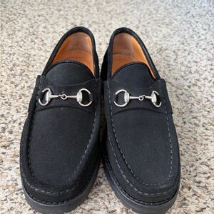 Gucci Black Suede Horsebit Slip-On Loafers